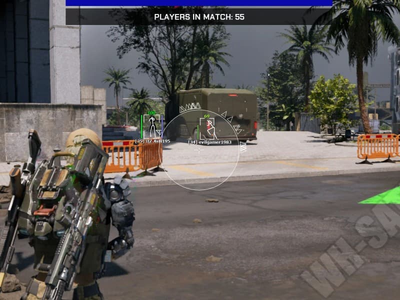 Off The Grid cheat gameplay screenshot 1 — ESP overlay showing players and loot