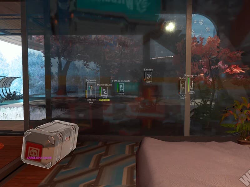 Apex Legends cheat gameplay screenshot 1 — ESP overlay showing players and loot