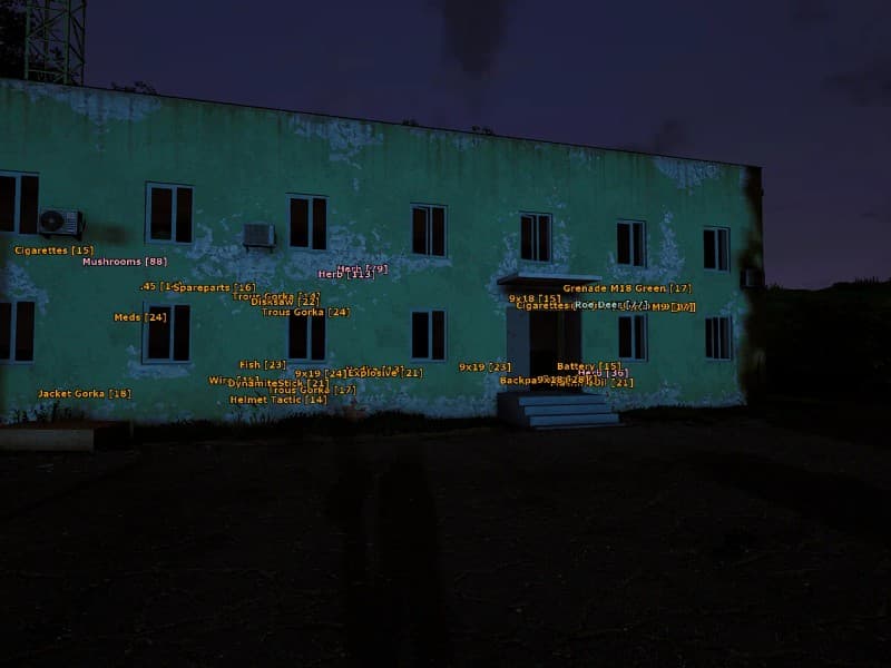Deadside cheat gameplay screenshot 1 — ESP overlay showing players and loot